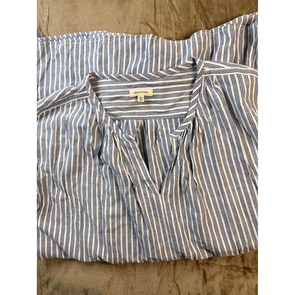 Max Studio Womens Striped Short Sleeve Tie Waist Shift Dress Coastal Preppy